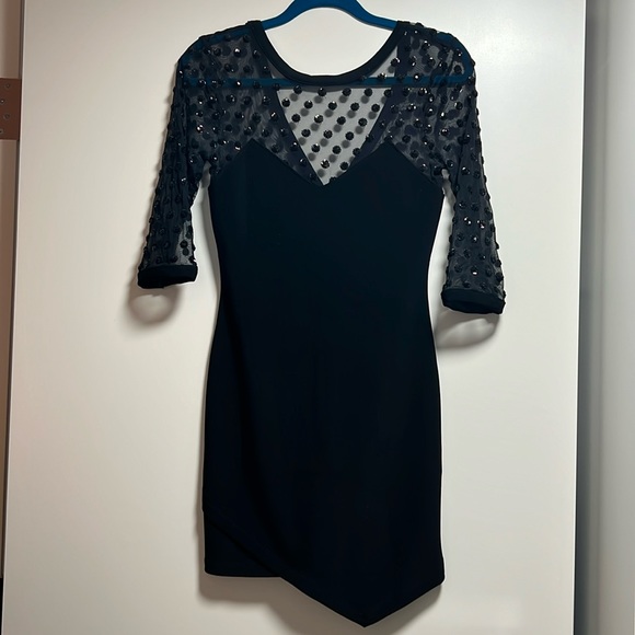 Topshop Black Mesh Sequin Polka Dot Bodycon Dress - Picture 3 of 14
